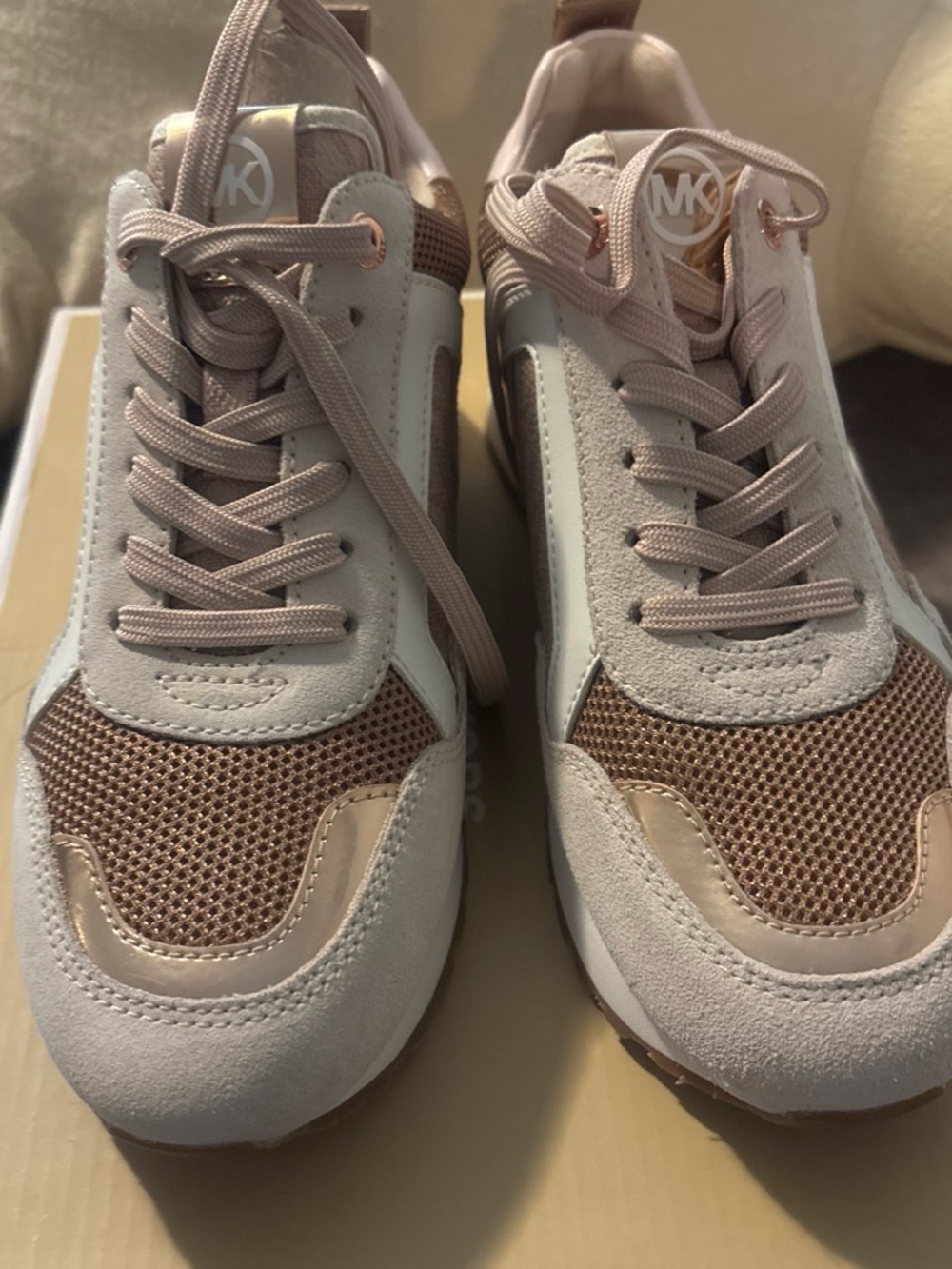 Michael Kors Women's Pink and Beige Lace-Up Sneakers